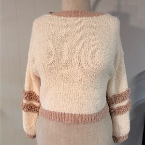 ARULA Cream and Tan Textured Sweater